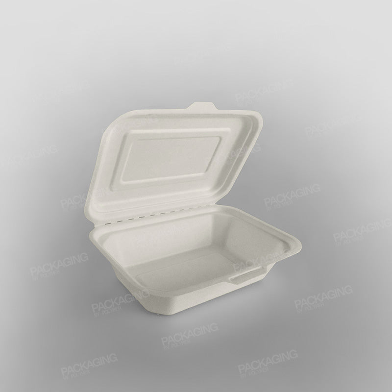 Bagasse Compostable Regular Clamshell Meal Box - 7 x 5 x 2.5 inch