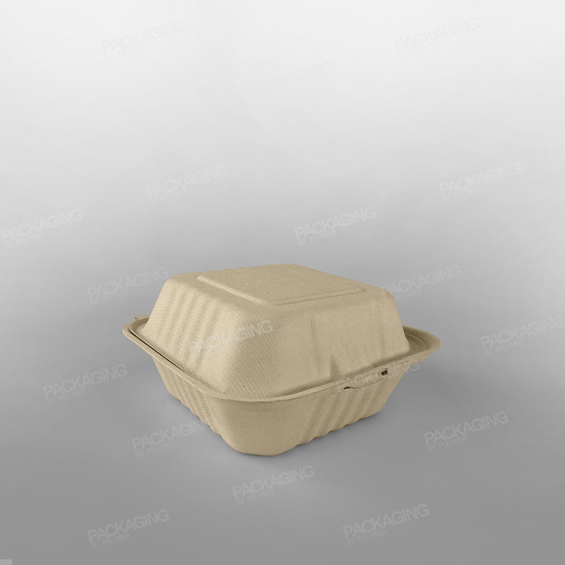 Compostable Wide Bagasse Burger Box - 6inch