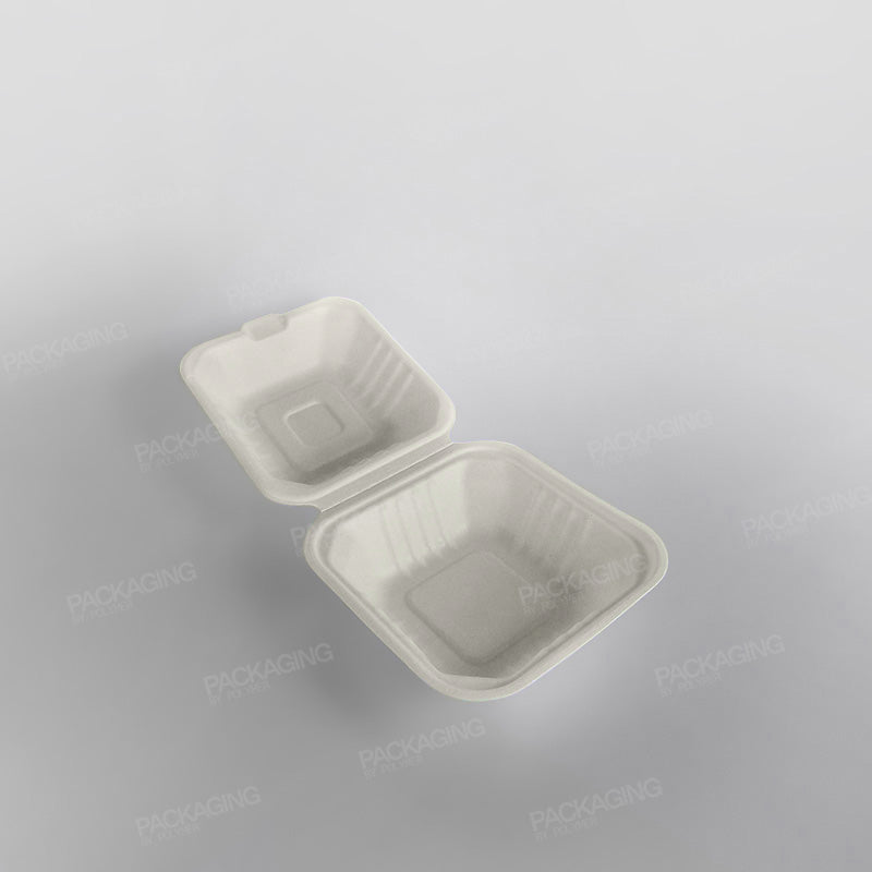 Bagasse Compostable 6 Inch Clamshell Burger Box