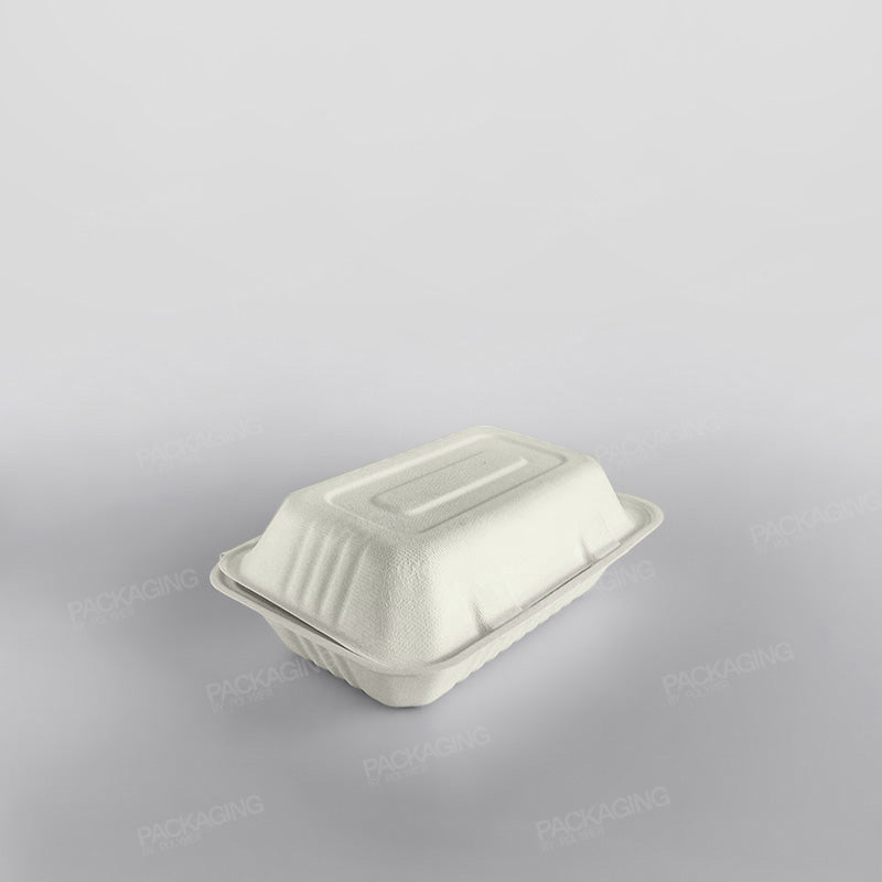 Compostable Bagasse Clamshell Lunch Box - 9x6x3inch
