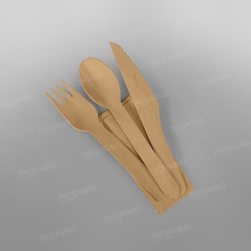 Wooden Cutlery Pack (Napkin, Fork, Knife, Spoon)