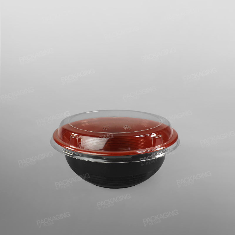 Somoplast Black/Red Microwavable Donburi Bowl & Clear Lid