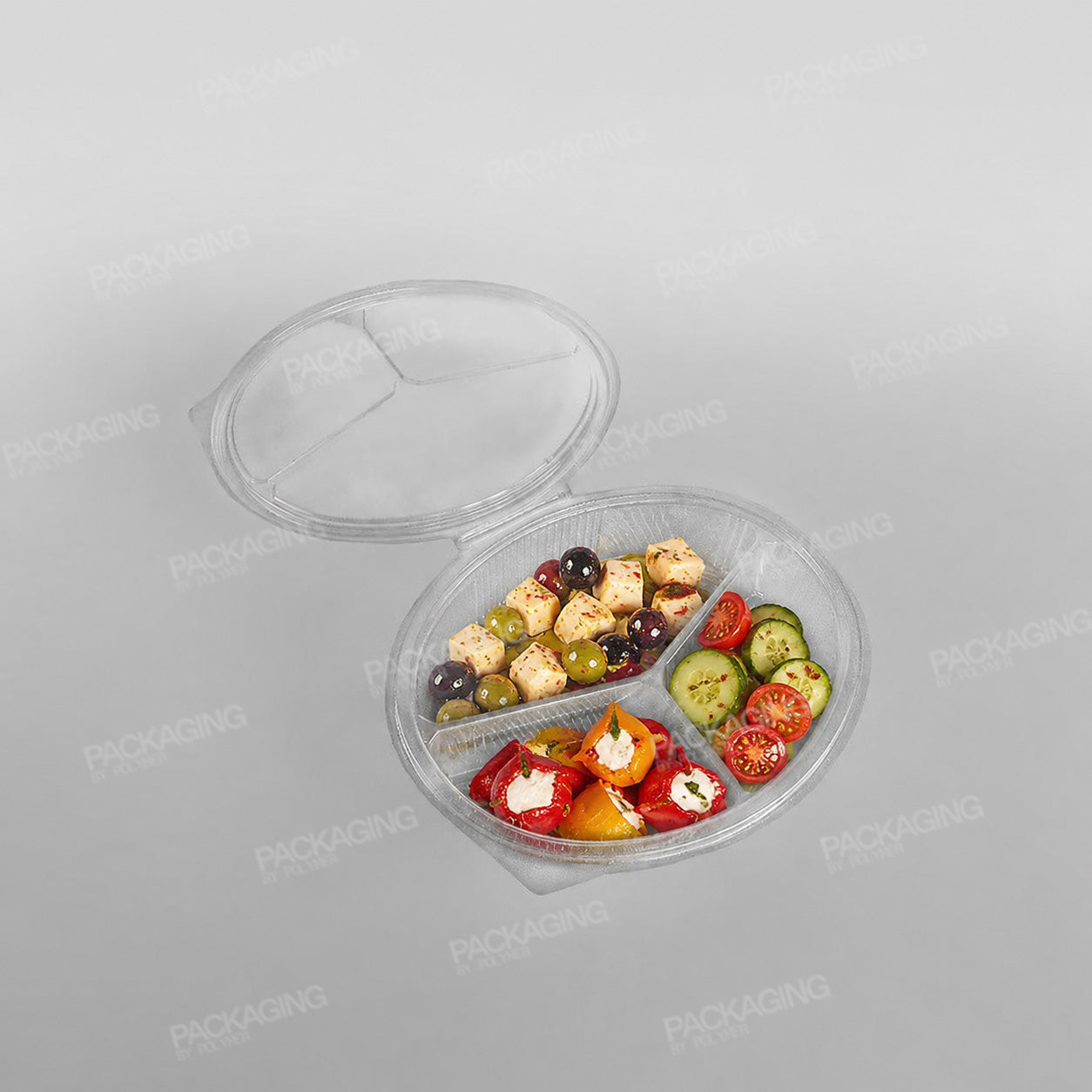 Somoplast Clear Hinged 3 Compartment Oval Container - 550cc