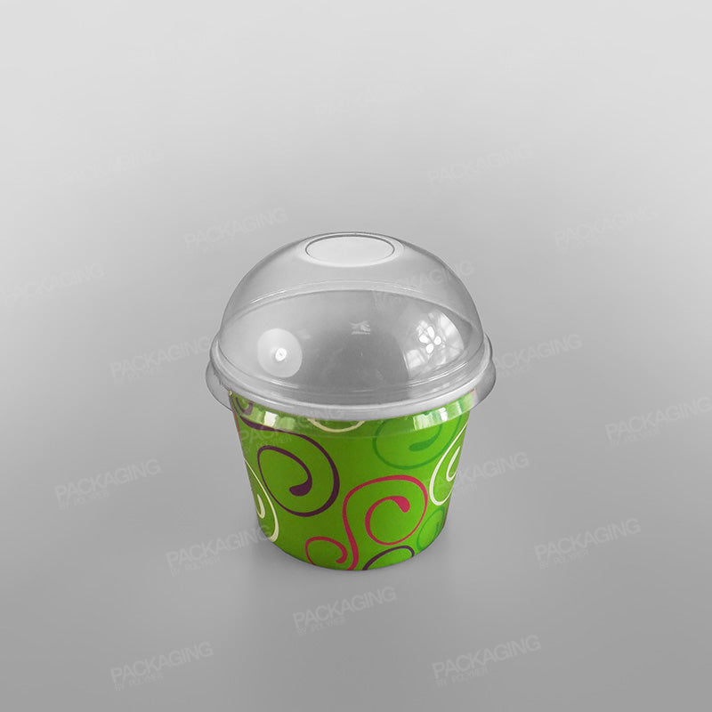 Clear Domed Lid To Fit Ice Cream Cups - White & Green Designs