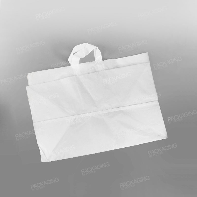 White Premium Plastic Carrier Bag, Soft Loop + Flat Bottom