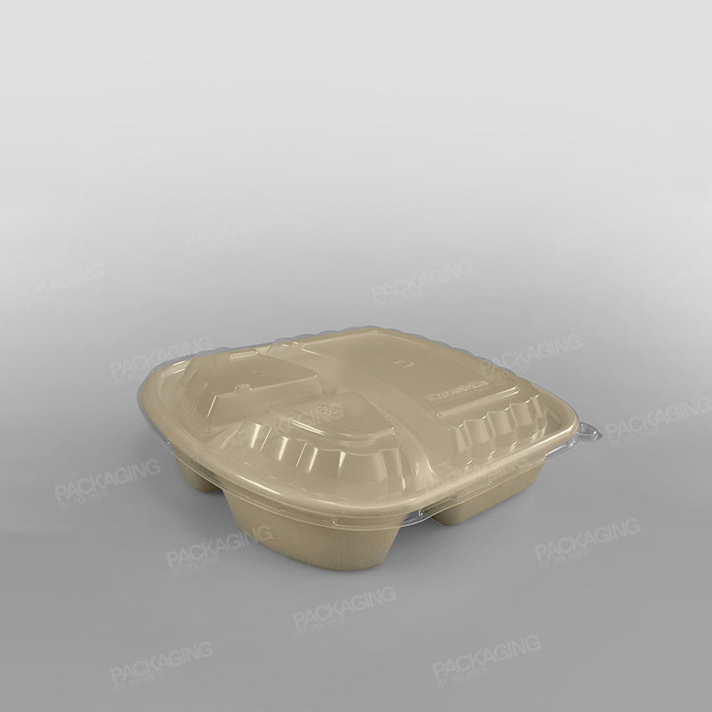 Compostable 3 Compartment Bagasse Biopulp Meal Container - 32oz