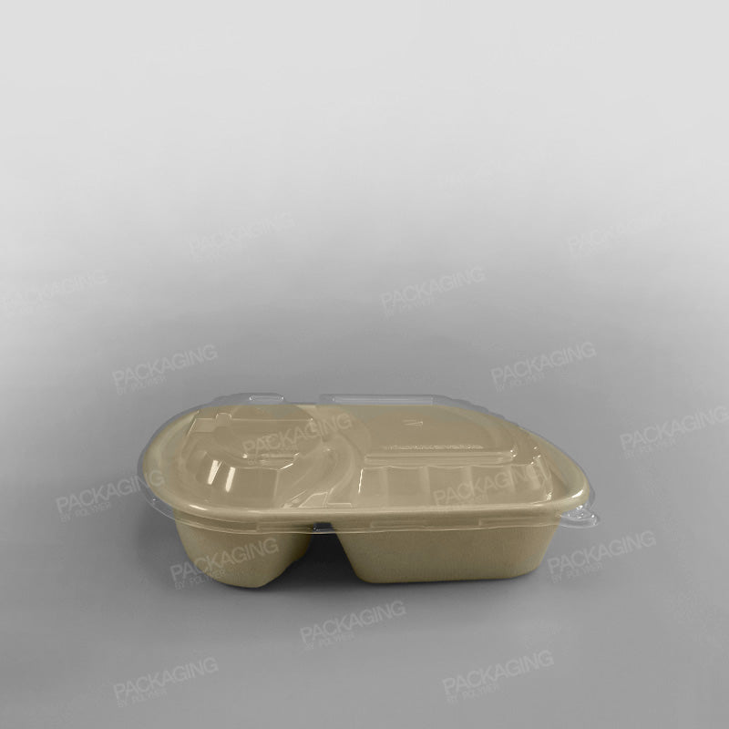 Compostable 3 Compartment Bagasse Biopulp Meal Container - 32oz