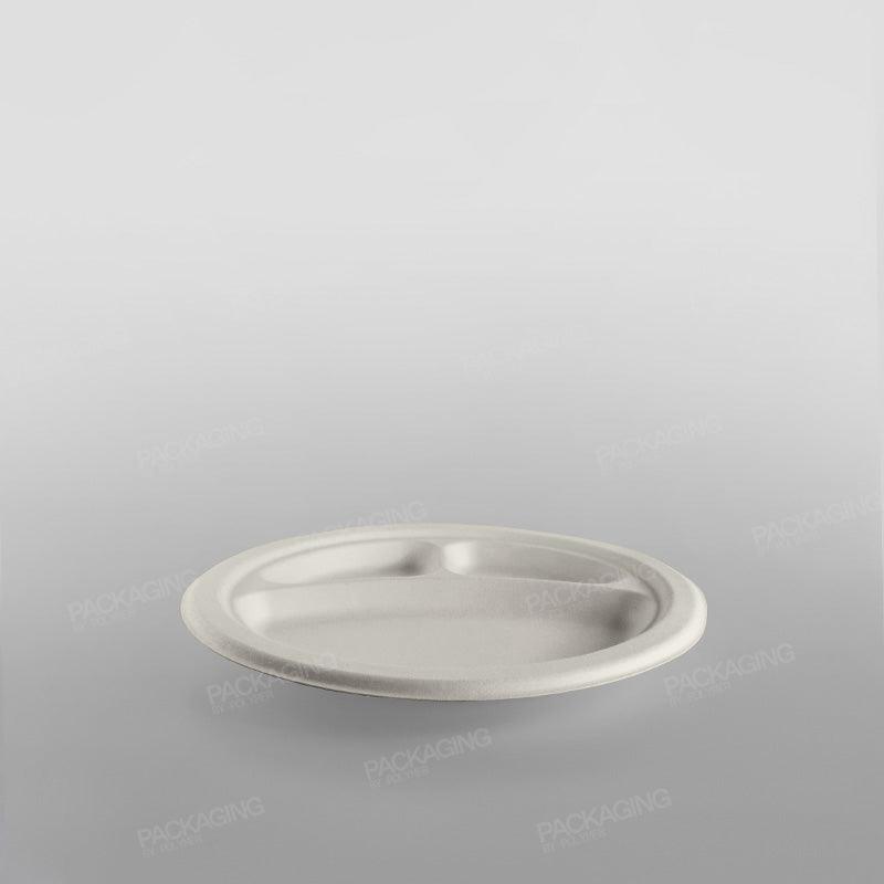 Bagasse Dinner Plate, 10 Inch, 3 Compartment - Packaging By Polymer