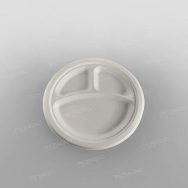 Bagasse Dinner Plate, 10 Inch, 3 Compartment - Packaging By Polymer