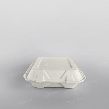 Vegware Compostable Bagasse Square 8'' Hinged Lunch Box - Packaging By Polymer