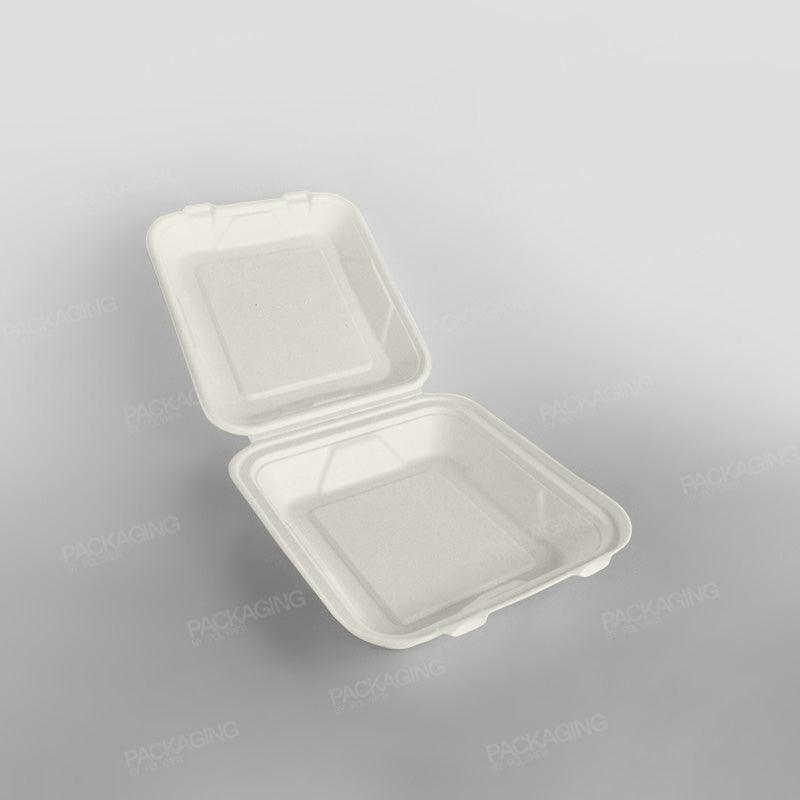 Vegware Compostable Bagasse Square 8'' Hinged Lunch Box - Packaging By Polymer