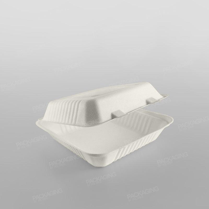 Bagasse Compostable 9 Inch Square Clamshell Meal Box - Packaging By Polymer