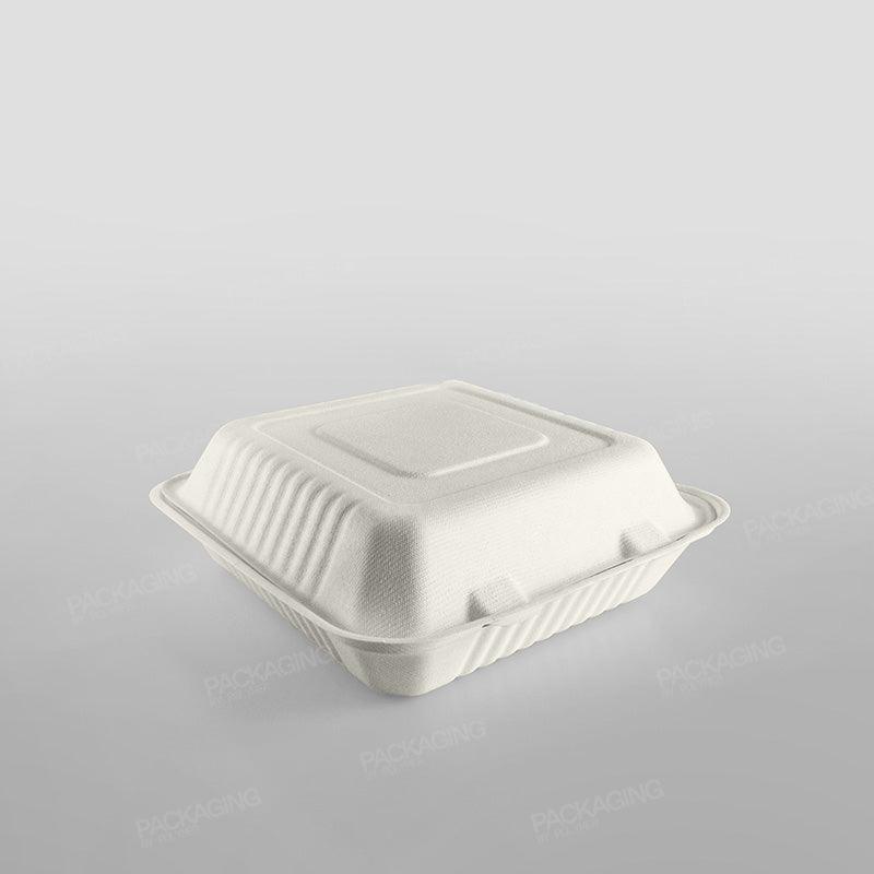 Bagasse Compostable 9 Inch Square Clamshell Meal Box - Packaging By Polymer