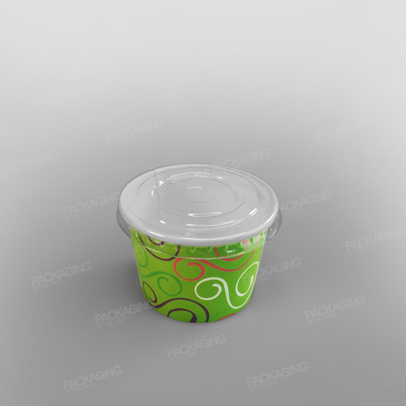Clear Flat Lid To Fit Ice Cream Cups - White & Green Designs