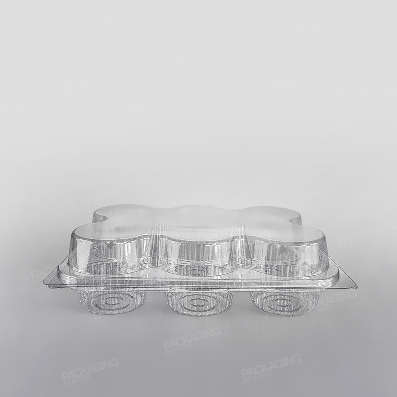 Somoplast Hinged Clear Muffin Container - 6 Muffins - 80mm Diameter