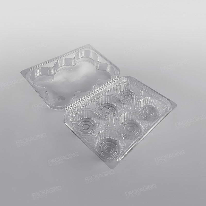 Somoplast Hinged Clear Muffin Container - 6 Muffins - 80mm Diameter