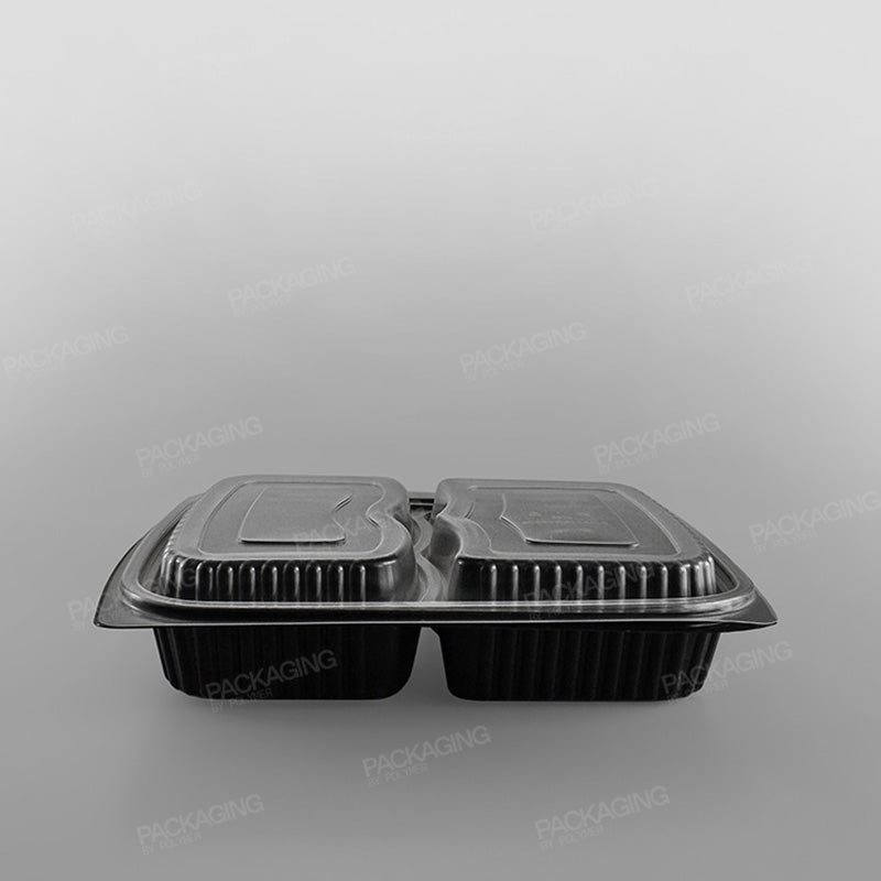 Somoplast Black 2 Compartment Microwavable Container - 50/50 Split