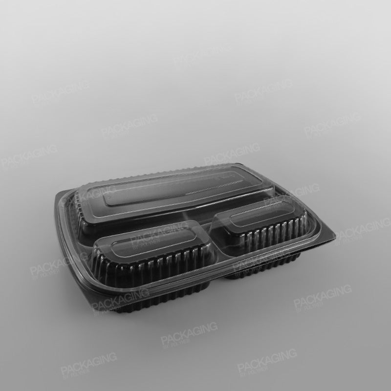 Somoplast Black 3 Compartment Microwavable Container - 1000cc
