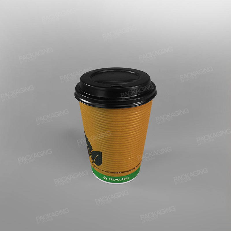 Biodegradable Green Leaf Design Ripple Coffee Cup, Double Wall
