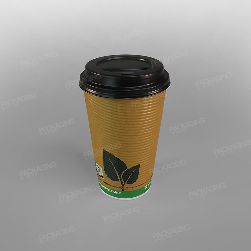 Biodegradable Green Leaf Design Ripple Coffee Cup, Double Wall