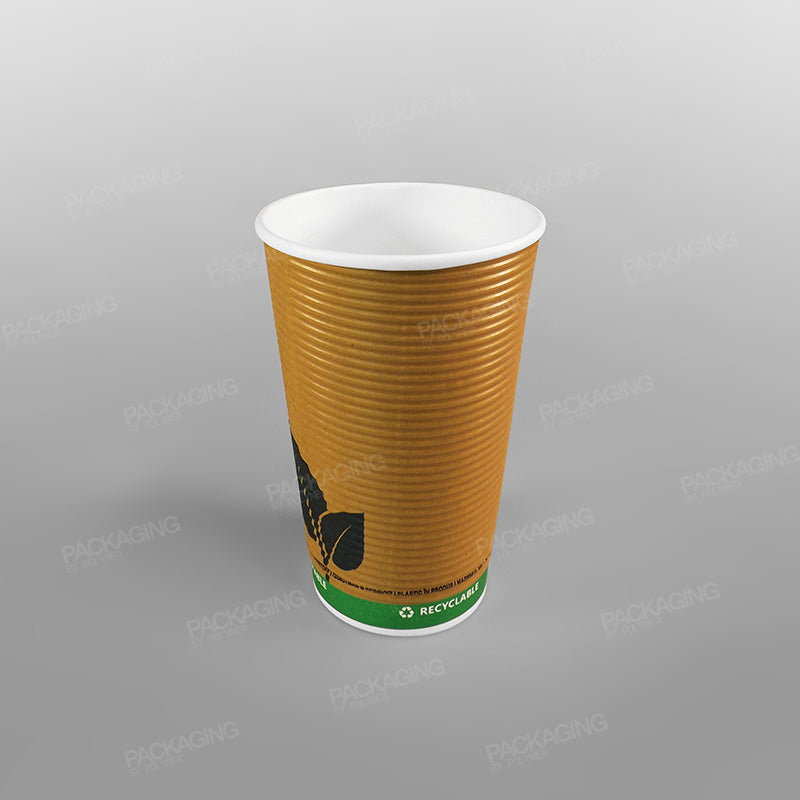 Biodegradable Green Leaf Design Ripple Coffee Cup, Double Wall