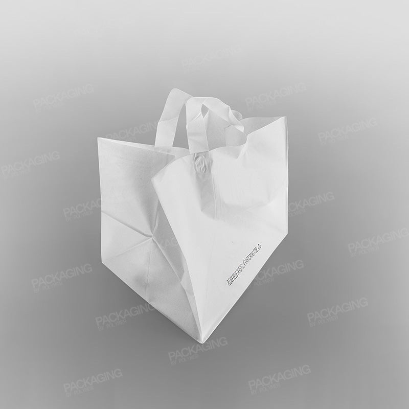 White Premium Plastic Carrier Bag, Soft Loop + Flat Bottom