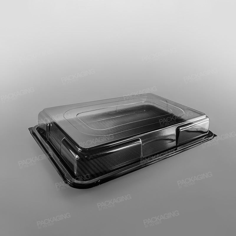 Clear Domed Lid For Plastic Rectangular Platter - Black Base