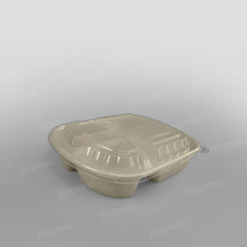 Microwavable Lid For 3 Compartment Bagasse Biopulp Meal Container - 32oz