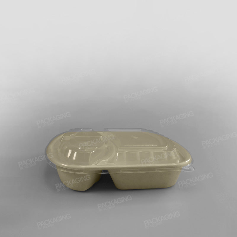 Microwavable Lid For 3 Compartment Bagasse Biopulp Meal Container - 32oz