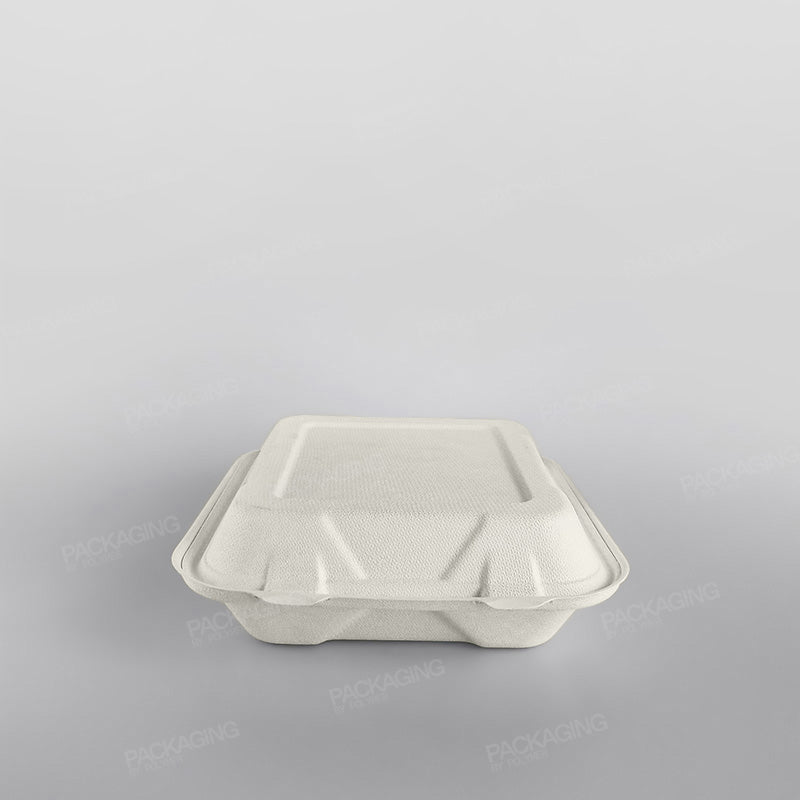 Compostable Bagasse Square 8'' Hinged Lunch Box