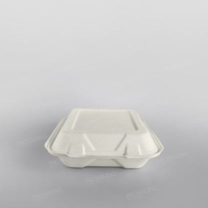 Compostable Bagasse Square 8'' Hinged Lunch Box