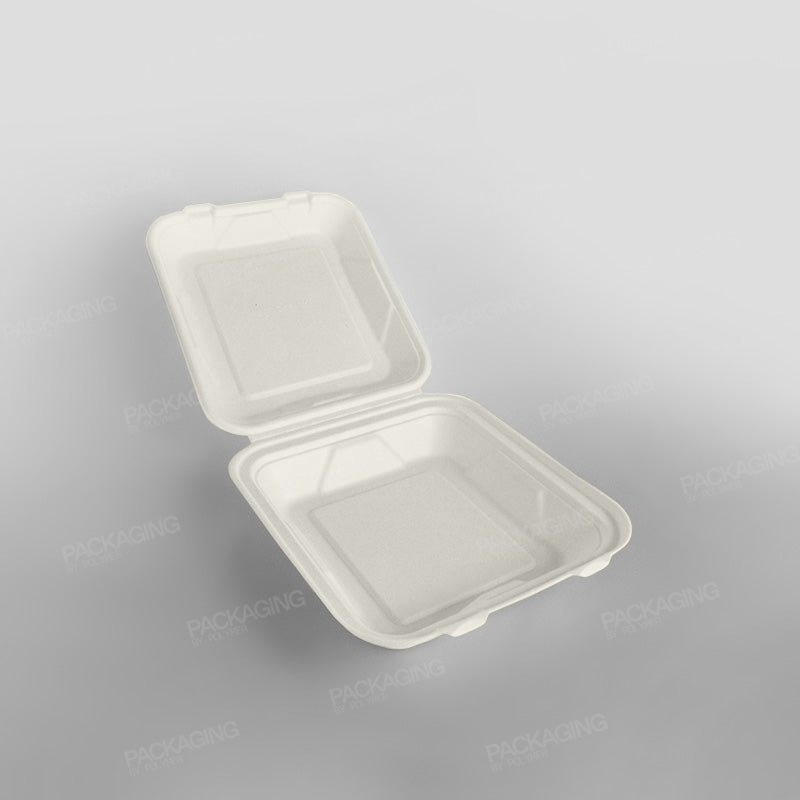 Compostable Bagasse Square 8'' Hinged Lunch Box