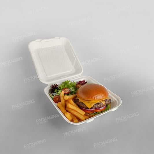 Compostable Bagasse Square 8'' Hinged Lunch Box