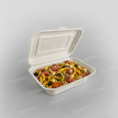 Bagasse Compostable Regular Clamshell Meal Box - 7 x 5 x 2.5 inch