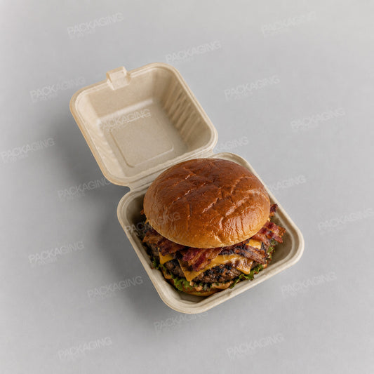 Compostable Wide Bagasse Burger Box - 6inch