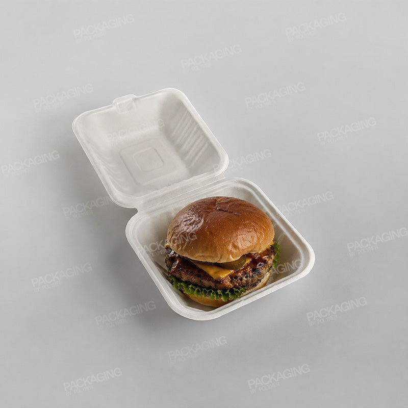 Bagasse Compostable 6 Inch Clamshell Burger Box