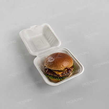 Bagasse Compostable 6 Inch Clamshell Burger Box
