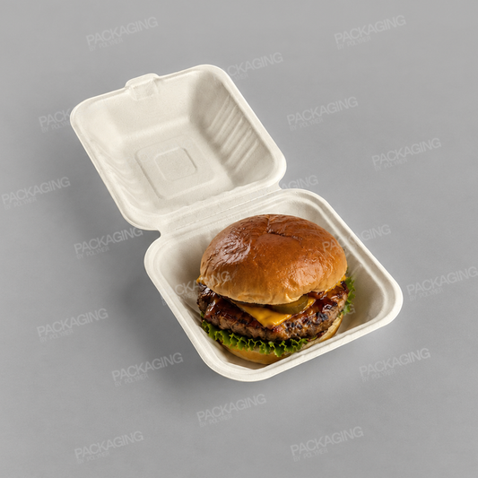 Bagasse Compostable 6 Inch Clamshell Burger Box
