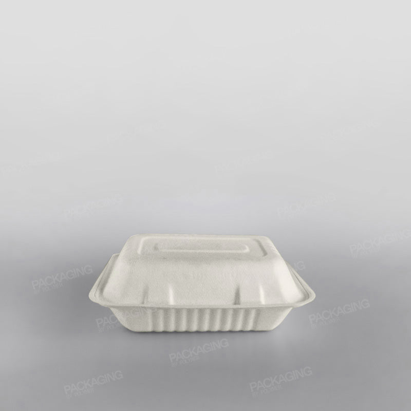 Compostable Bagasse Clamshell Lunch Box - 9x6x3inch