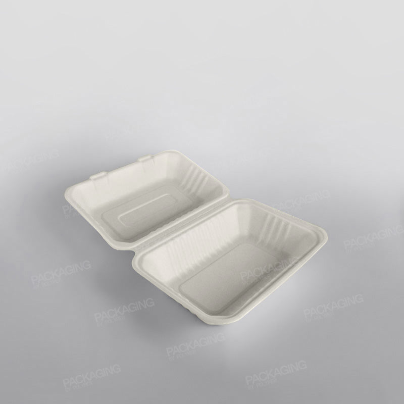 Compostable Bagasse Clamshell Lunch Box - 9x6x3inch