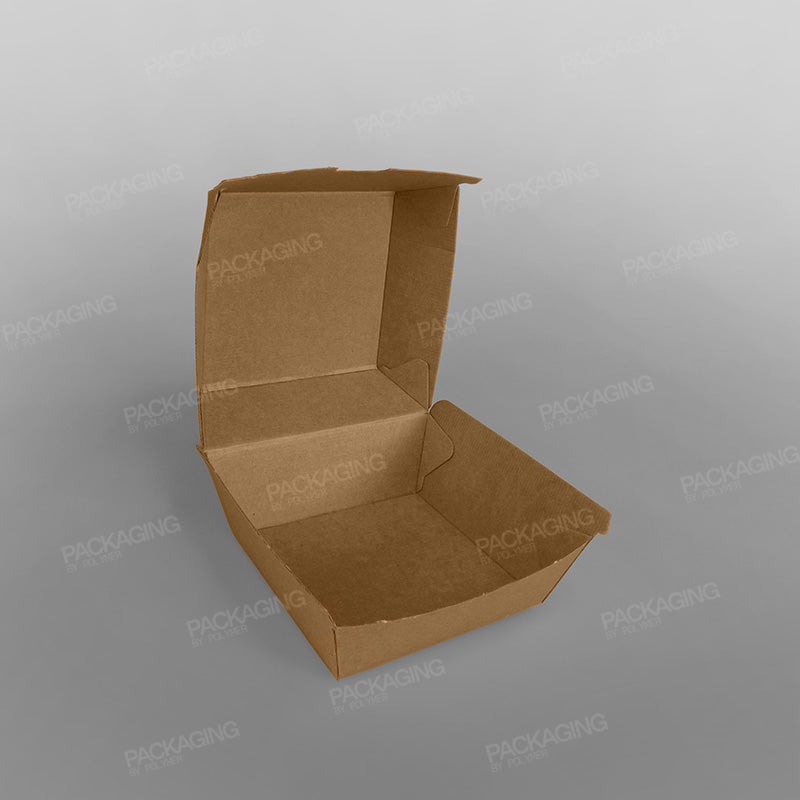 Clamshell Corrugated Kraft Burger Box - 105x102x84mm