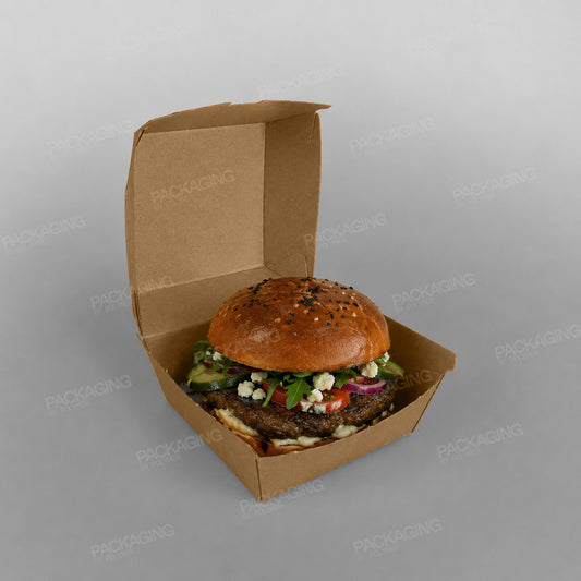 Clamshell Corrugated Kraft Burger Box - 105x102x84mm