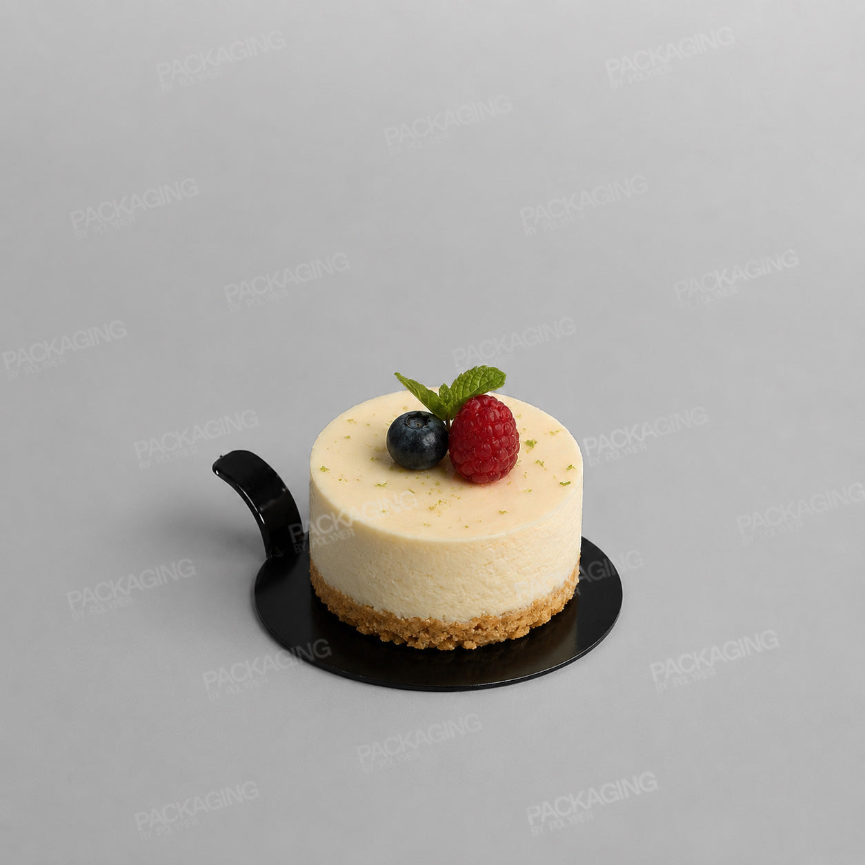 Single Slice Cake Card Black Round With Handle - 8.3cm