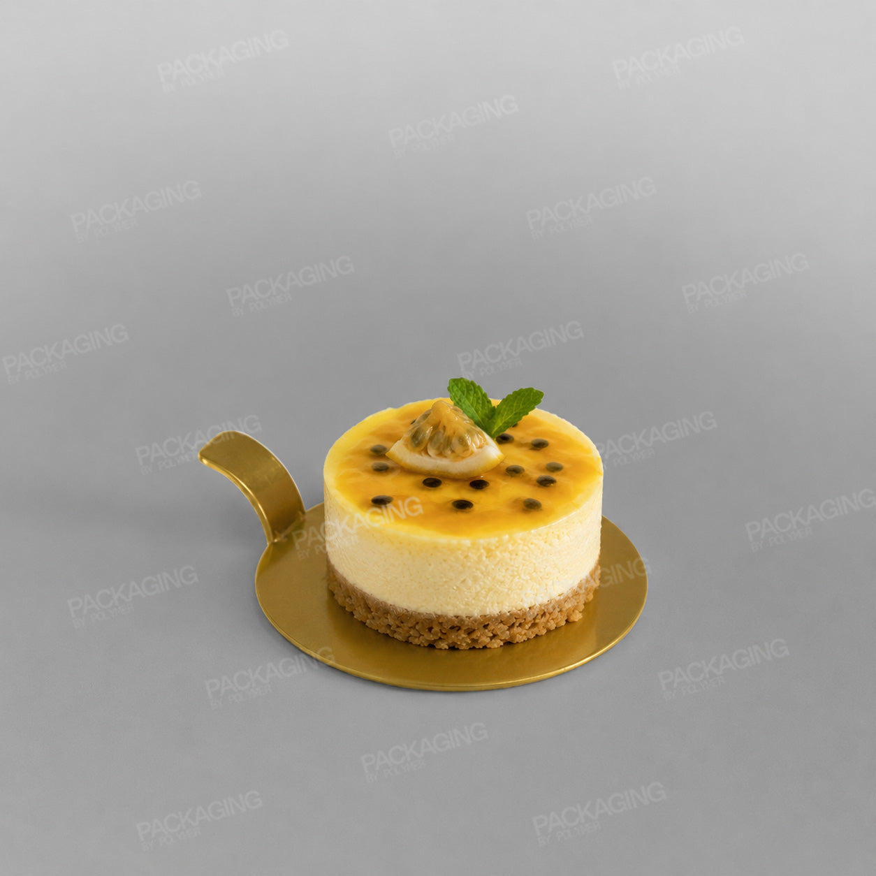Single Slice Cake Card Gold Round With Handle - 8.3cm