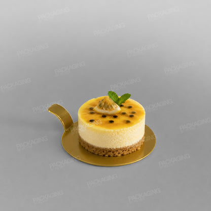 Single Slice Cake Card Gold Round With Handle - 8.3cm