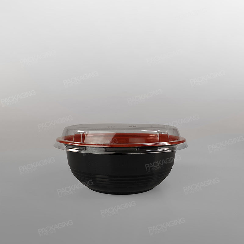 Somoplast Black/Red Microwavable Donburi Bowl & Clear Lid