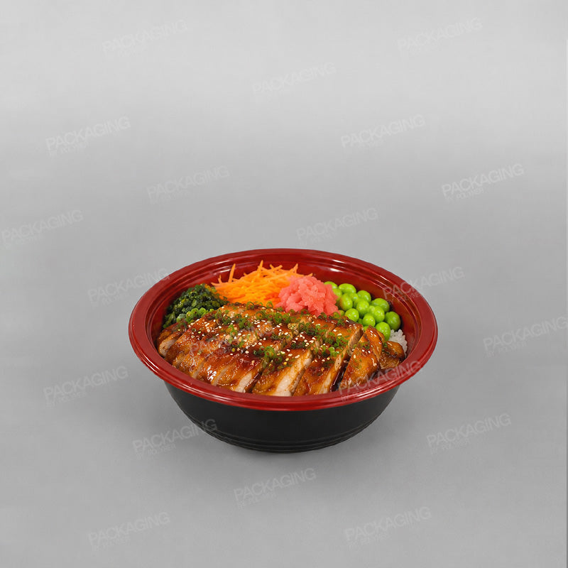 Somoplast Black/Red Microwavable Donburi Bowl & Clear Lid