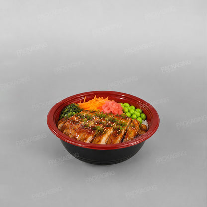Somoplast Black/Red Microwavable Donburi Bowl & Clear Lid