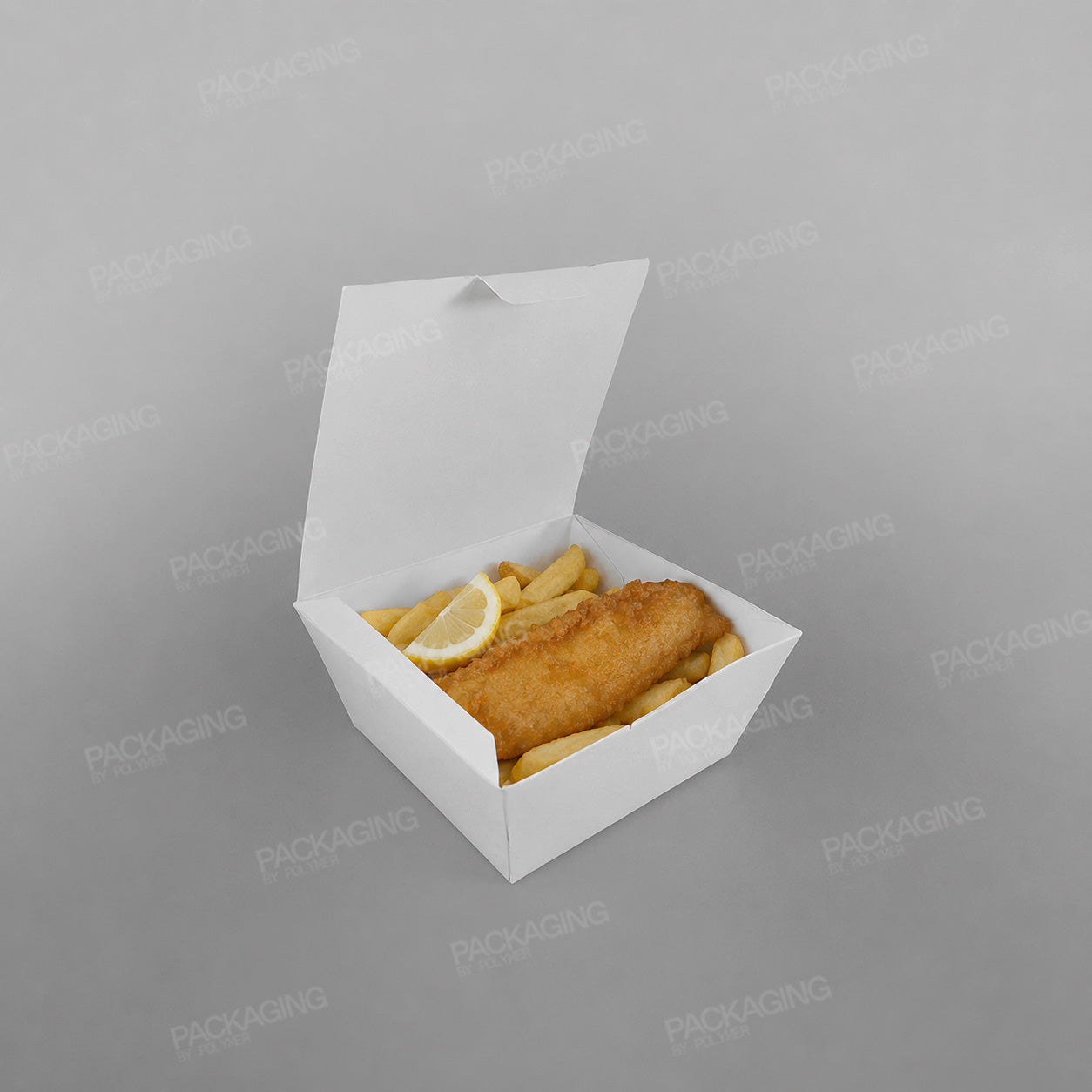 RC White Paper Fish & Chips Box - Hinged