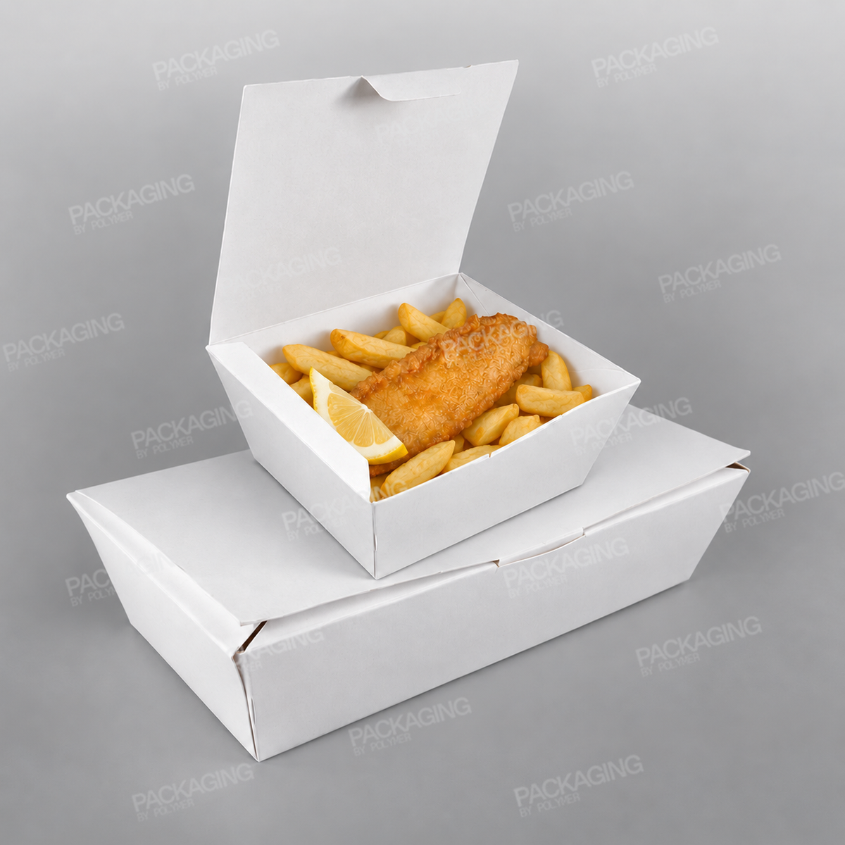 RC White Paper Fish & Chips Box - Hinged